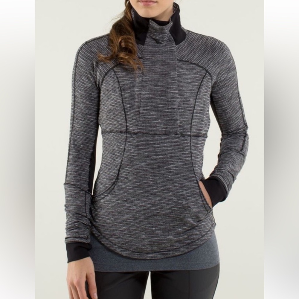 Lululemon Base Runner 1/2 Zip Coco Pique Black White Sz 12 Pullover